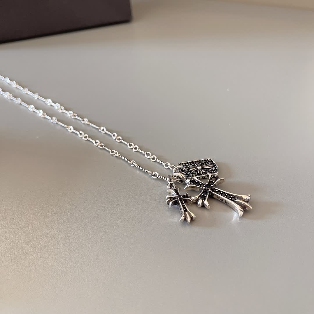 Chrome Hearts Silver Cross Pendant Necklace